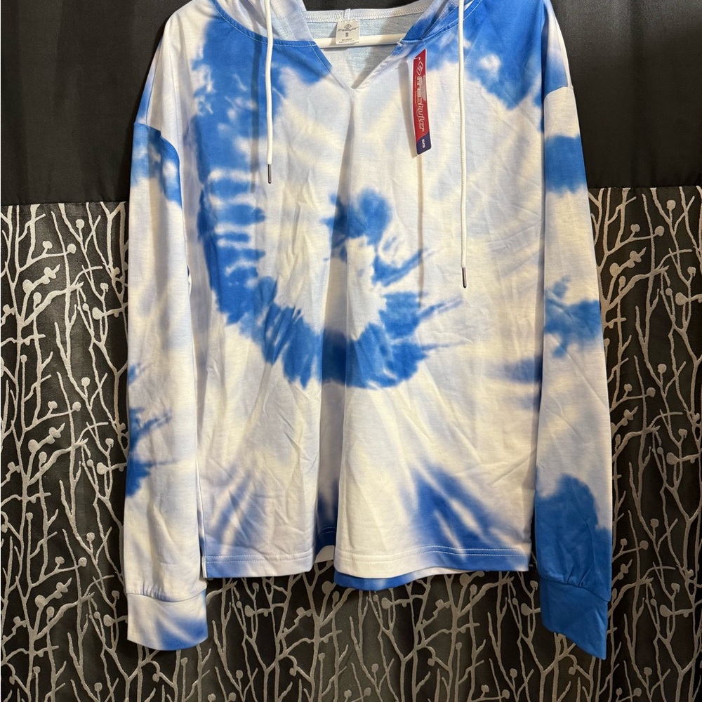 Freestyle Blue and White Long Sleeve Tee with Hood